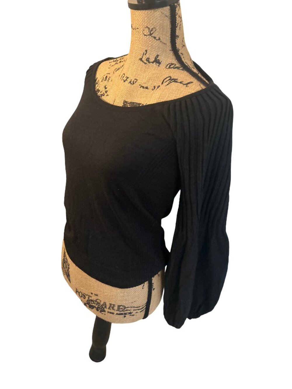NIP Moda International Silk Cashmere Pleated Bishop Sleeve Scoop Sweater Top S